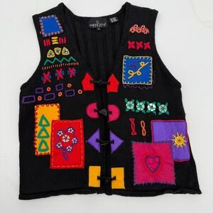 Carole‎ Little Vintage Sweater Vest Art to Wear Geometric Primary Colors Size Sm